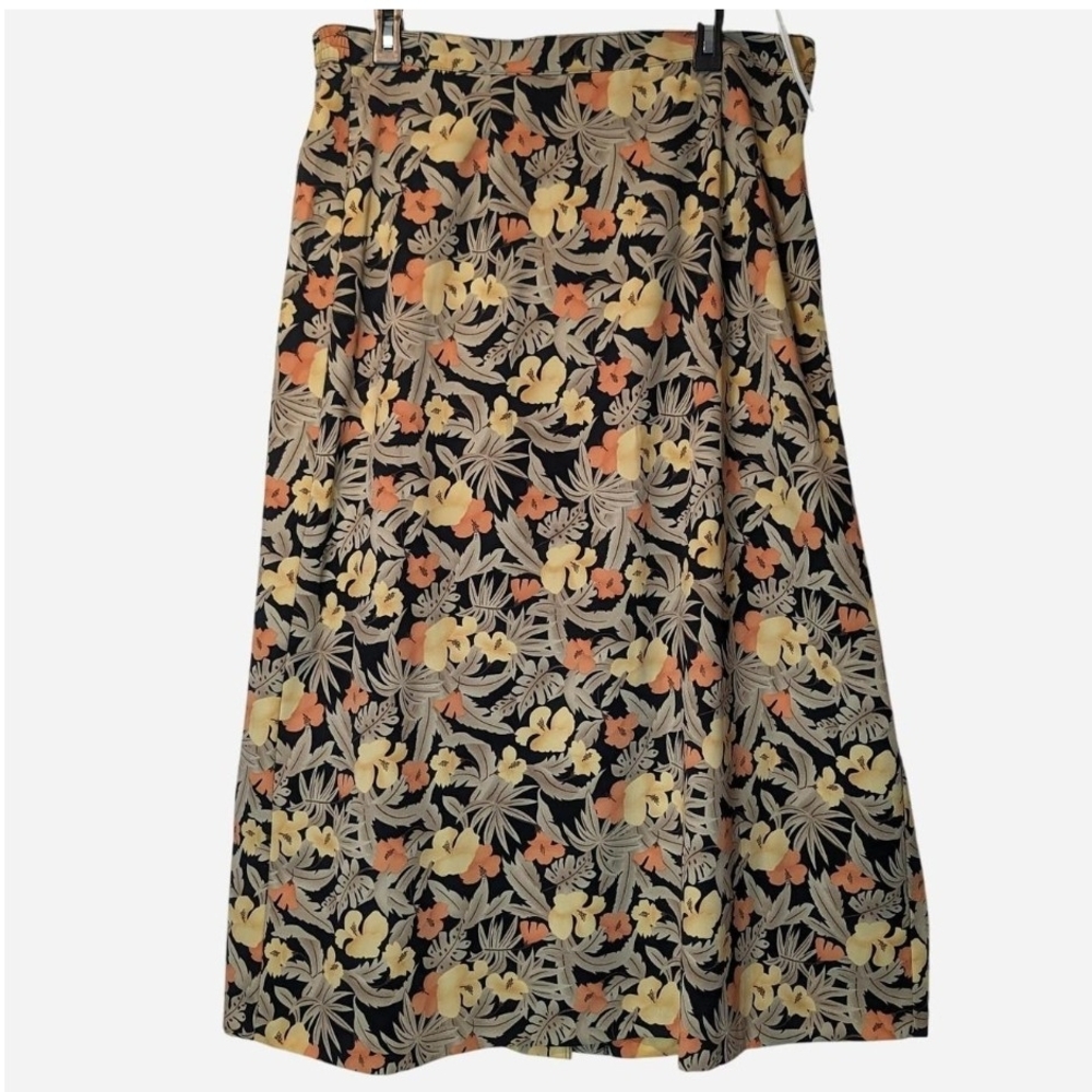 Pre-owned Sag Harbor A-Line Skirt - Black, Yellow, Orange Floral
